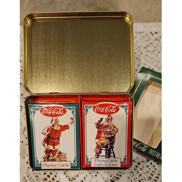 Coca-Cola Nostalgia Playing Cards - 2 Sealed Decks w/Collectible Tin Santa 1995 - Picture 2 of 2